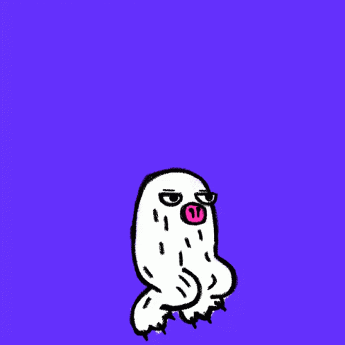 A Drawing Of A Ghost With Glasses And A Pink Nose On A Purple Background GIF