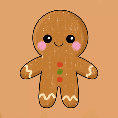 A Drawing Of A Gingerbread Man With A Pink Cheek GIF