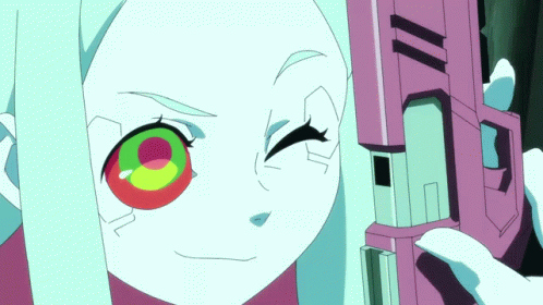 A Drawing Of A Girl Holding A Pink Gun With The Number Iii On It GIF