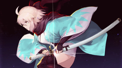 A Drawing Of A Girl Holding A Sword With The Letter K On It GIF