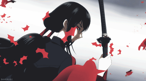 A Drawing Of A Girl Holding A Sword With The Watermark Daverusy GIF
