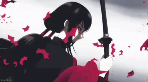A Drawing Of A Girl Holding A Sword With The Word Daverusy On The Bottom Right GIF