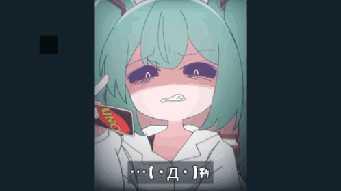 A Drawing Of A Girl Holding A Uno Card In Her Hand GIF