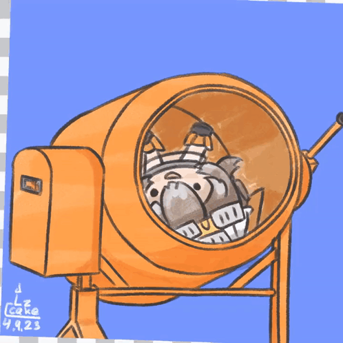 A Drawing Of A Girl In A Cement Mixer With The Date 4.9.23 GIF