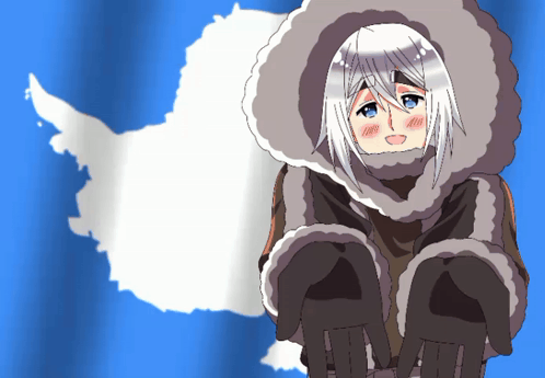 A Drawing Of A Girl In A Fur Coat With A Map In The Background GIF
