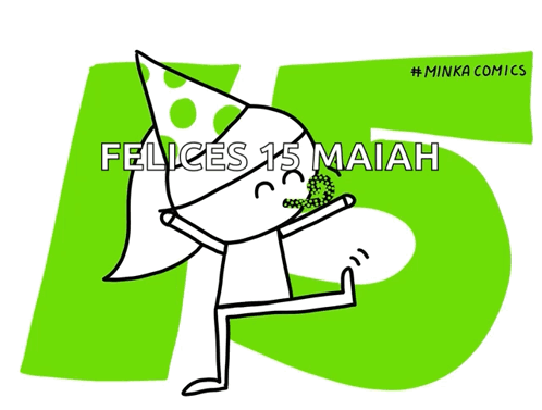 A Drawing Of A Girl In A Party Hat With The Words Felices 15 Maiah GIF