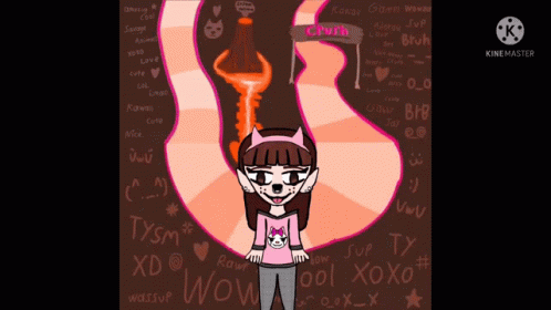 A Drawing Of A Girl In A Pink Shirt With The Word Wow On It GIF