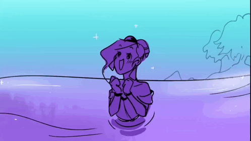 A Drawing Of A Girl In A Purple Dress Standing In A Pool Of Water GIF
