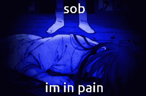 A Drawing Of A Girl Laying On The Floor With Sob Im In Pain GIF