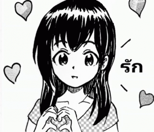A Drawing Of A Girl Making A Heart With Her Hands GIF