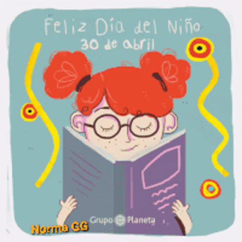 A Drawing Of A Girl Reading A Book With The Date 30 De Abril GIF