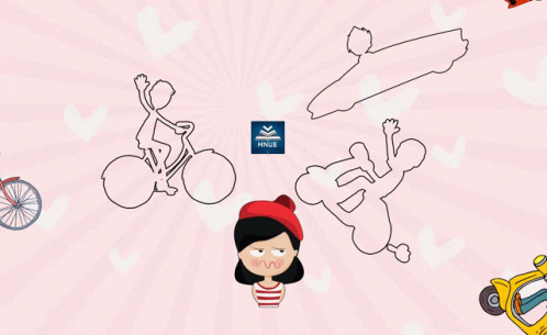 A Drawing Of A Girl Riding A Scooter And A Man Riding A Bicycle GIF