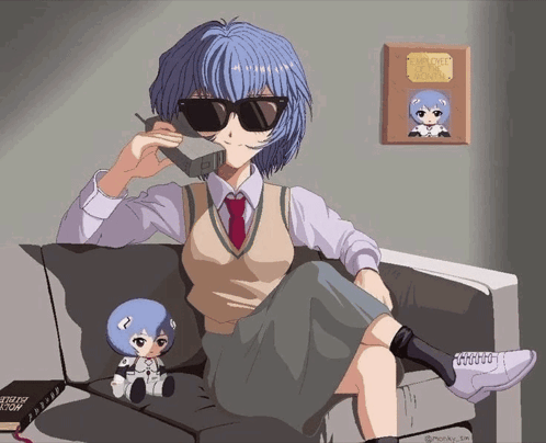 A Drawing Of A Girl Sitting On A Couch Talking On A Phone With A Bible In Front Of Her GIF