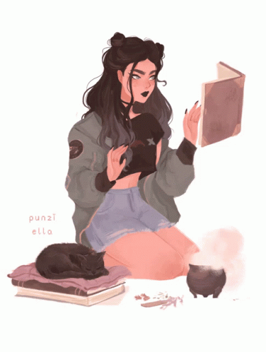 A Drawing Of A Girl Sitting On The Floor Reading A Book GIF