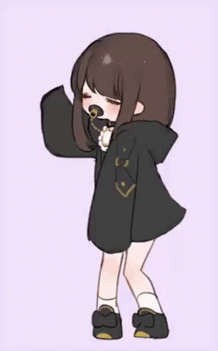 A Drawing Of A Girl Wearing A Black Hoodie And A Pacifier In Her Mouth . GIF