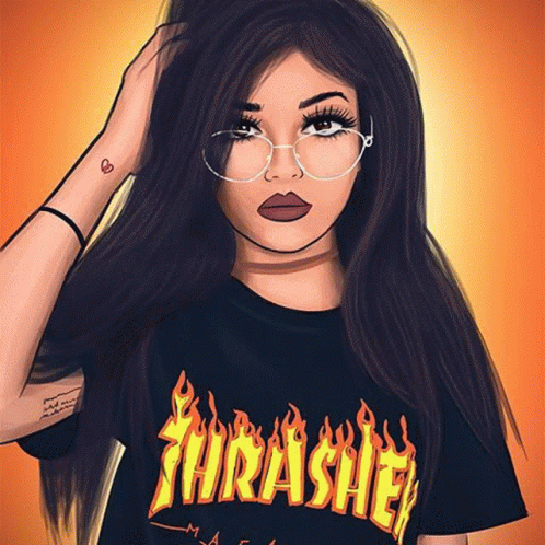 A Drawing Of A Girl Wearing A Thrasher T-Shirt . GIF
