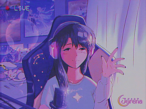 A Drawing Of A Girl Wearing Headphones And A Shirt That Says Omelia GIF