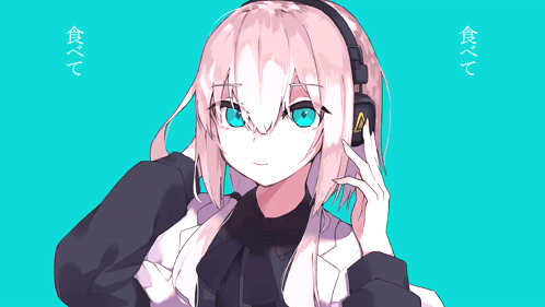 A Drawing Of A Girl Wearing Headphones With Chinese Writing On The Bottom GIF
