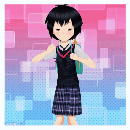 A Drawing Of A Girl With A Backpack Has The Numbers 02 On It GIF