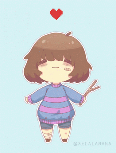 A Drawing Of A Girl With A Bandage On Her Leg And A Heart Above Her Head By Xelalanana GIF