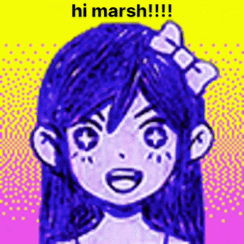 A Drawing Of A Girl With A Bow In Her Hair And The Words `` Hi Marsh ! '' GIF