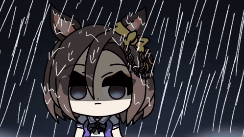 A Drawing Of A Girl With A Bow On Her Head In The Rain GIF