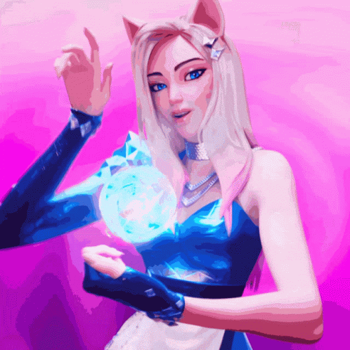 A Drawing Of A Girl With A Cat Ear Holding A Blue Object GIF