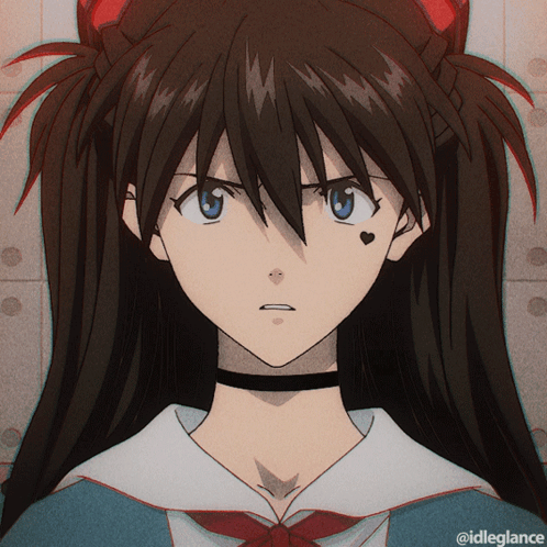 A Drawing Of A Girl With A Choker And A Heart On Her Face GIF