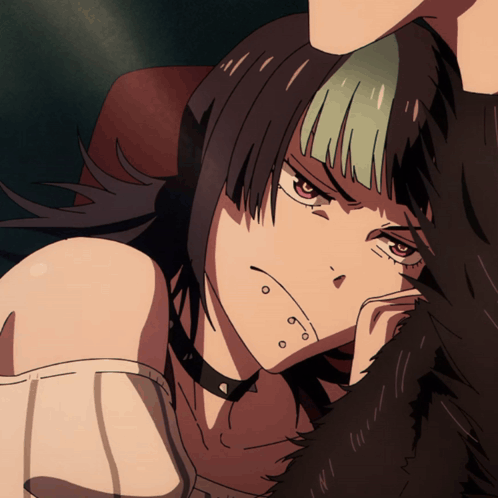 A Drawing Of A Girl With A Choker And Piercings On Her Face GIF