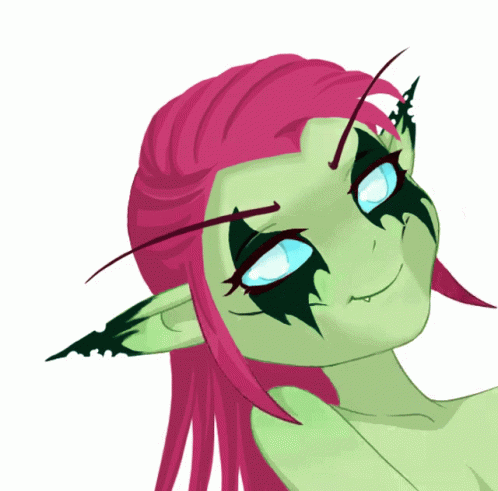 A Drawing Of A Girl With A Green Face And Pink Hair GIF