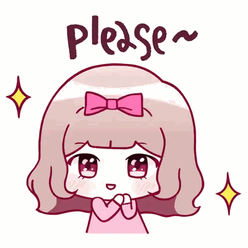 a drawing of a girl with a pink bow and the word please