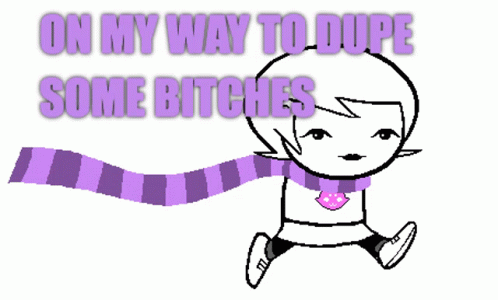 A Drawing Of A Girl With A Purple Scarf And The Words " On My Way To Dupe Some Bitches " GIF