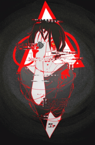 A Drawing Of A Girl With A Red Triangle Around Her Head GIF