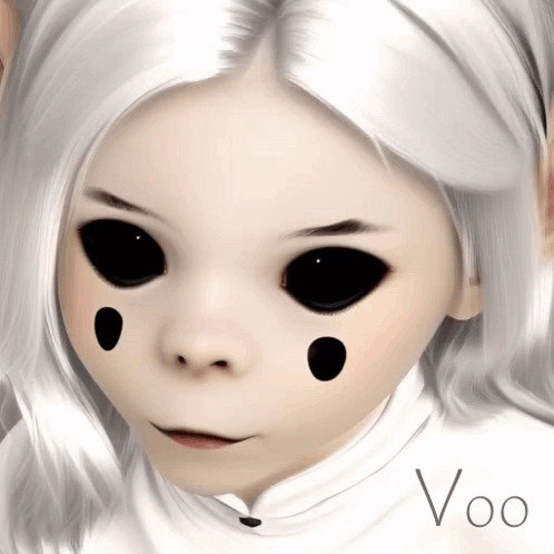 A Drawing Of A Girl With Black Eyes And The Word Voo Below It GIF