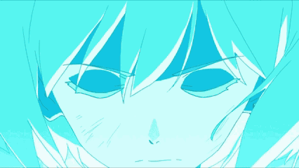 a drawing of a girl with blue hair and a blue background