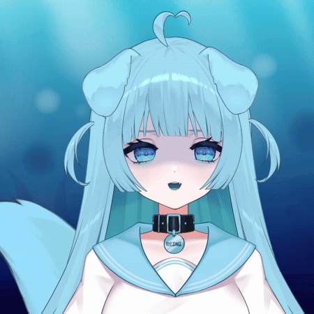A Drawing Of A Girl With Blue Hair And A Collar That Says Oizumi On It GIF