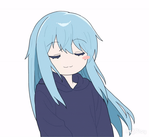 A Drawing Of A Girl With Blue Hair And A Hoodie GIF