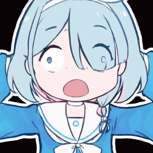 a drawing of a girl with blue hair and a surprised expression