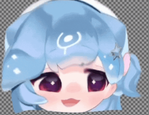 A Drawing Of A Girl With Blue Hair And A White Circle On Her Head GIF