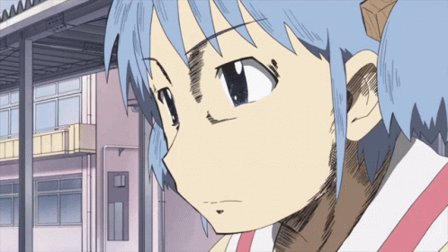 A Drawing Of A Girl With Blue Hair And A White Shirt GIF