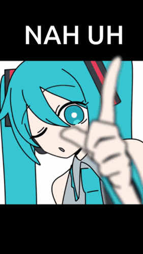 A Drawing Of A Girl With Blue Hair And The Words Nah Uh GIF