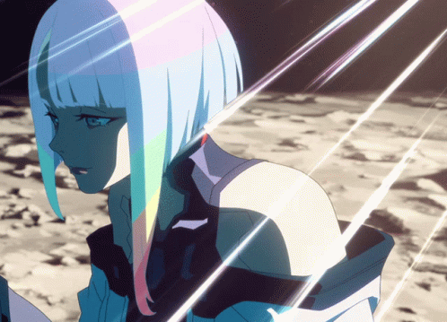 A Drawing Of A Girl With Blue Hair GIF