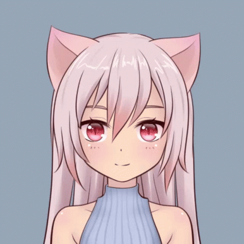 A Drawing Of A Girl With Cat Ears And Red Eyes GIF