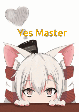 A Drawing Of A Girl With Cat Ears And The Words Yes Master On The Bottom GIF