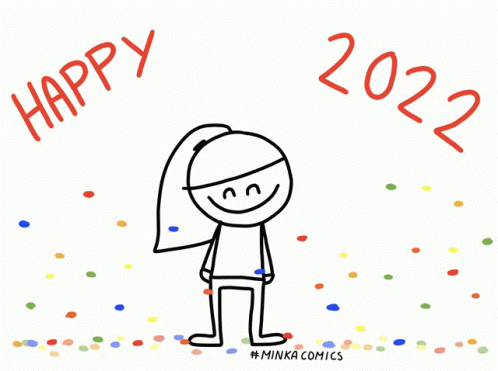 A Drawing Of A Girl With Confetti On Her Head And The Year 2022 GIF