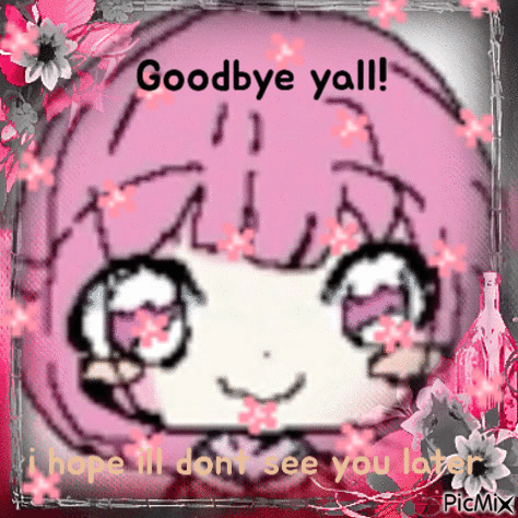 A Drawing Of A Girl With Flowers And The Words Goodbye Y'all GIF