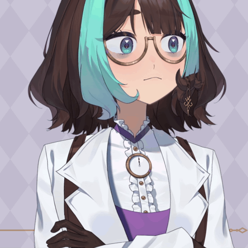 a drawing of a girl with glasses and a purple shirt