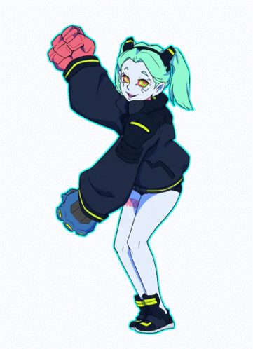 A Drawing Of A Girl With Green Hair And A Black Jacket GIF