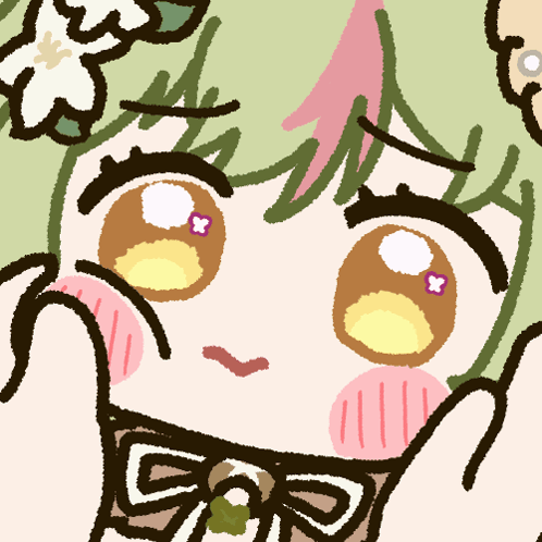 A Drawing Of A Girl With Green Hair And A Bow GIF