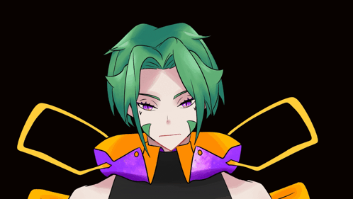 A Drawing Of A Girl With Green Hair And A Purple Jacket GIF
